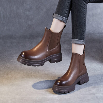 Women Minimalist Retro Leather Casual Platform Boots