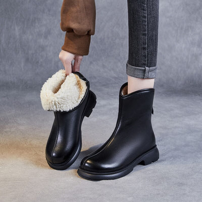 Women Minimalist Soft Leather Winter Snow Boots