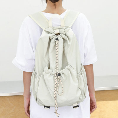 Women Minimalist Solid Canvas Lacing Backpack Jan 2024 New Arrival White 
