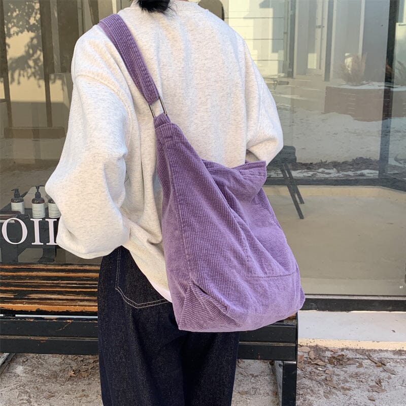 Women Minimalist Solid Corduroy Shoulder Bag