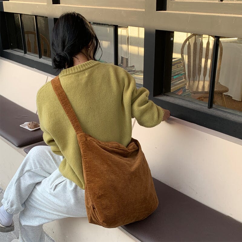 Women Minimalist Solid Corduroy Shoulder Bag Dec 2023 New Arrival Brown 