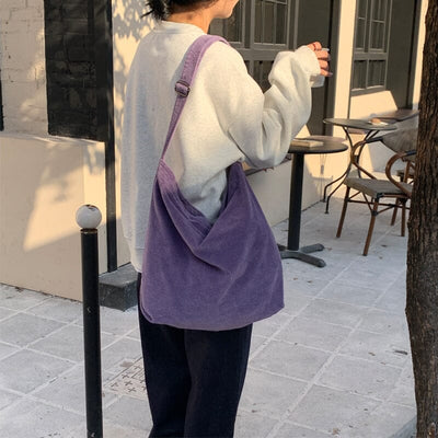 Women Minimalist Solid Corduroy Shoulder Bag
