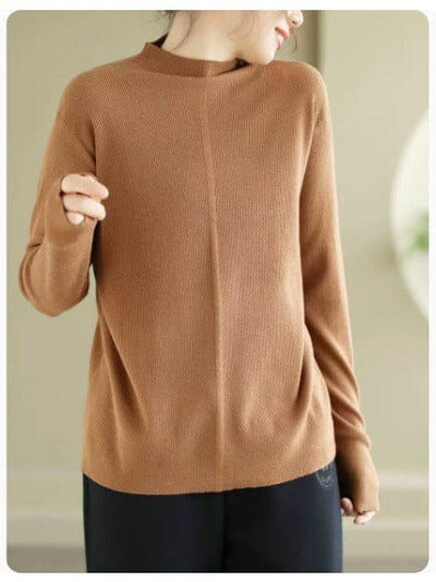 Women Minimalist Solid Loose Knitted Shirt