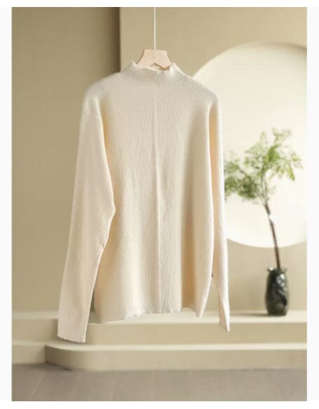 Women Minimalist Solid Loose Knitted Shirt Jan 2024 New Arrival Beige One Size 