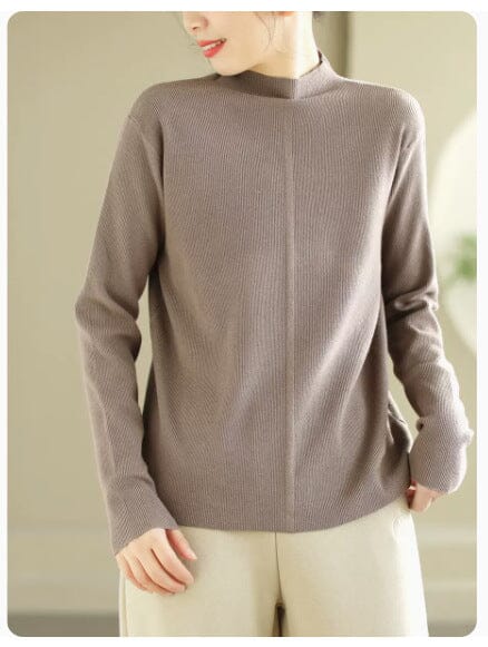 Women Minimalist Solid Loose Knitted Shirt Jan 2024 New Arrival Camel One Size 