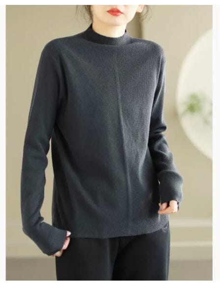 Women Minimalist Solid Loose Knitted Shirt Jan 2024 New Arrival Gray One Size 