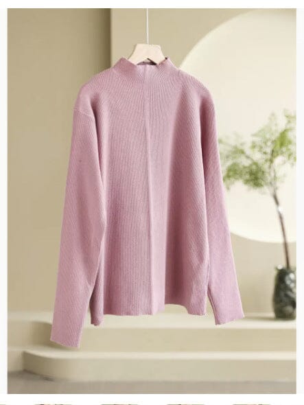 Women Minimalist Solid Loose Knitted Shirt Jan 2024 New Arrival Pink One Size 