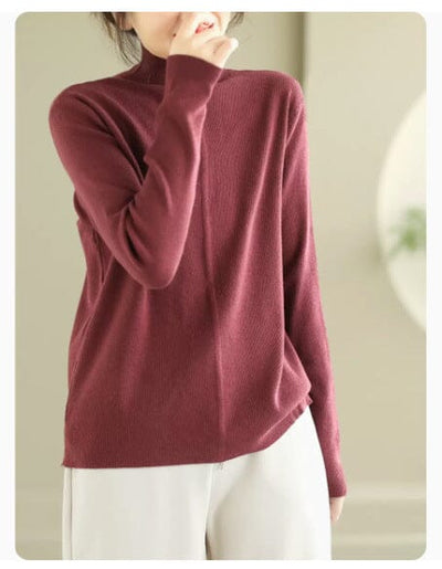 Women Minimalist Solid Loose Knitted Shirt Jan 2024 New Arrival Wine Red One Size 