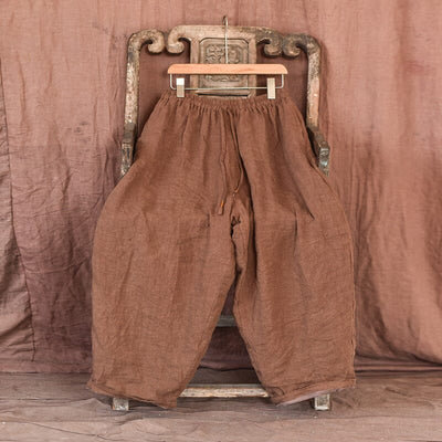 Women Plus Size Retro Loose Casual Linen Pants Jan 2024 New Arrival Brown One Size 
