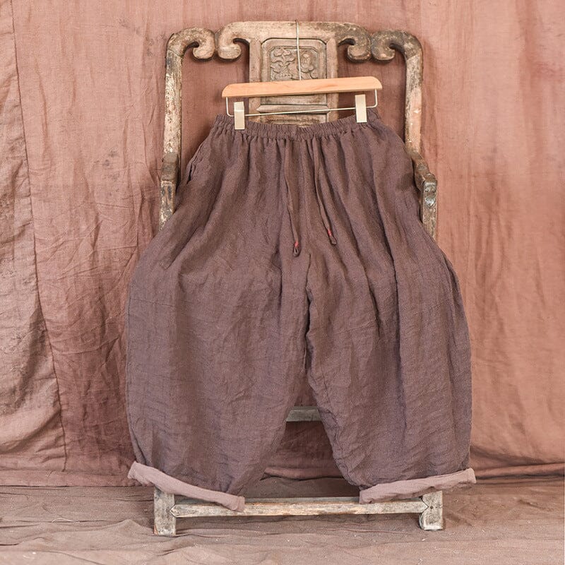 Women Plus Size Retro Loose Casual Linen Pants Jan 2024 New Arrival Coffee One Size 