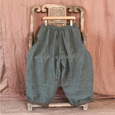 Women Plus Size Retro Loose Casual Linen Pants Jan 2024 New Arrival Dark Green One Size 