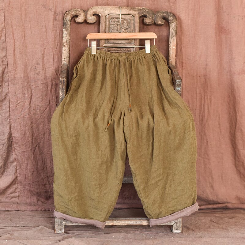 Women Plus Size Retro Loose Casual Linen Pants Jan 2024 New Arrival Green One Size 