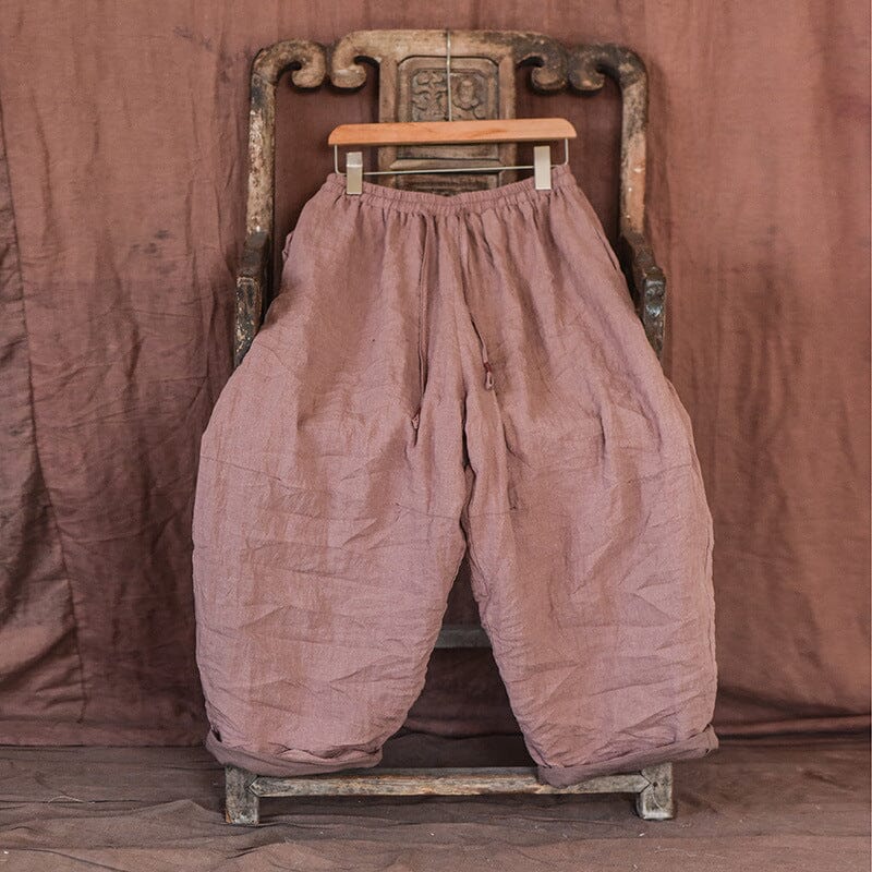 Women Plus Size Retro Loose Casual Linen Pants Jan 2024 New Arrival Pink One Size 