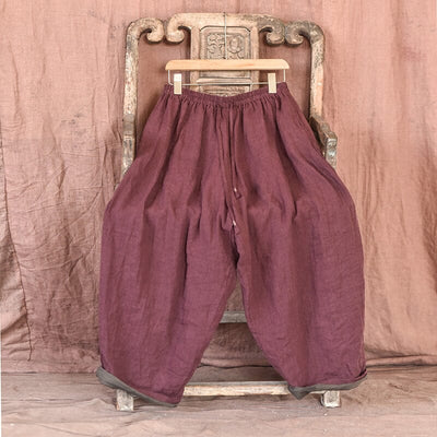 Women Plus Size Retro Loose Casual Linen Pants Jan 2024 New Arrival Purple One Size 