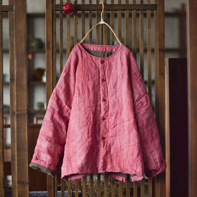 Women Retro Casual Loose Linen Quilted Coat Jan 2024 New Arrival 