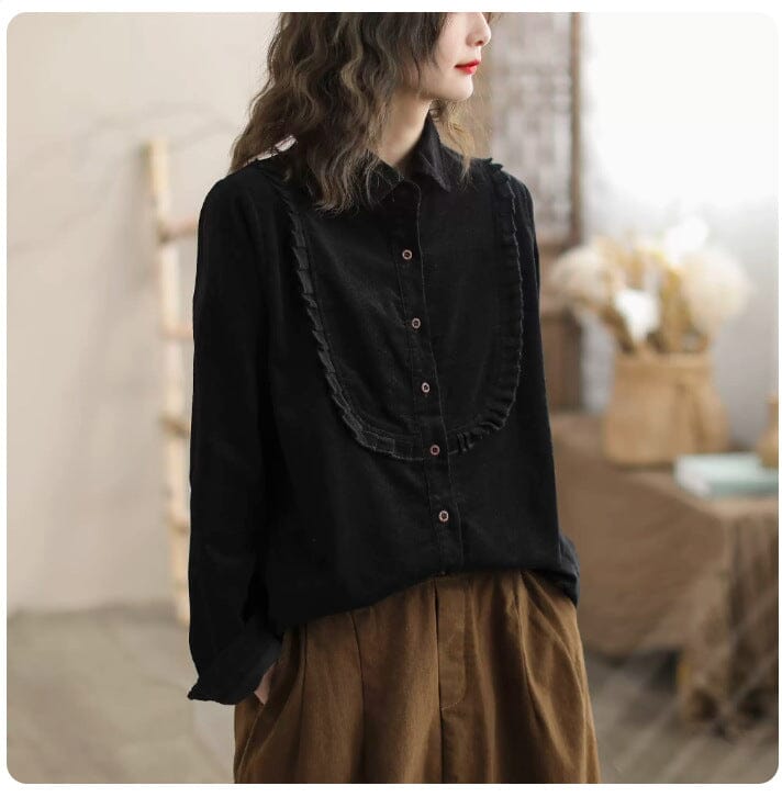 Women Retro Casual Loose Solid Blouse