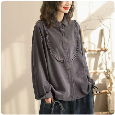 Women Retro Casual Loose Solid Blouse Jan 2024 New Arrival Gray One Size 