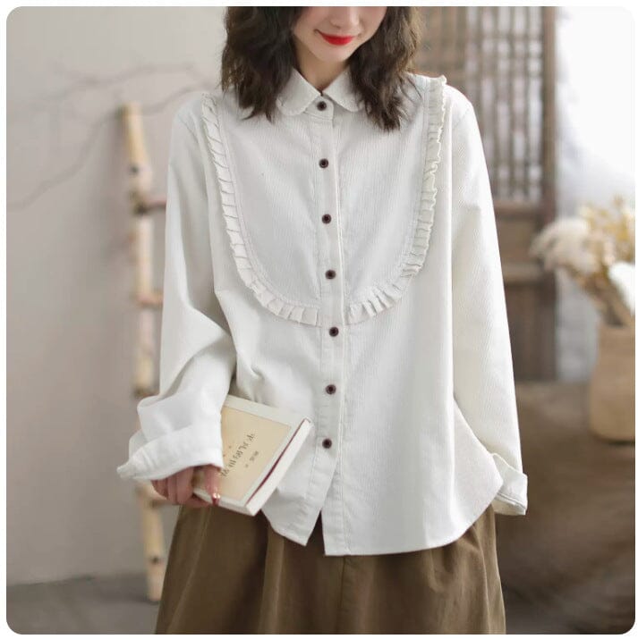 Women Retro Casual Loose Solid Blouse