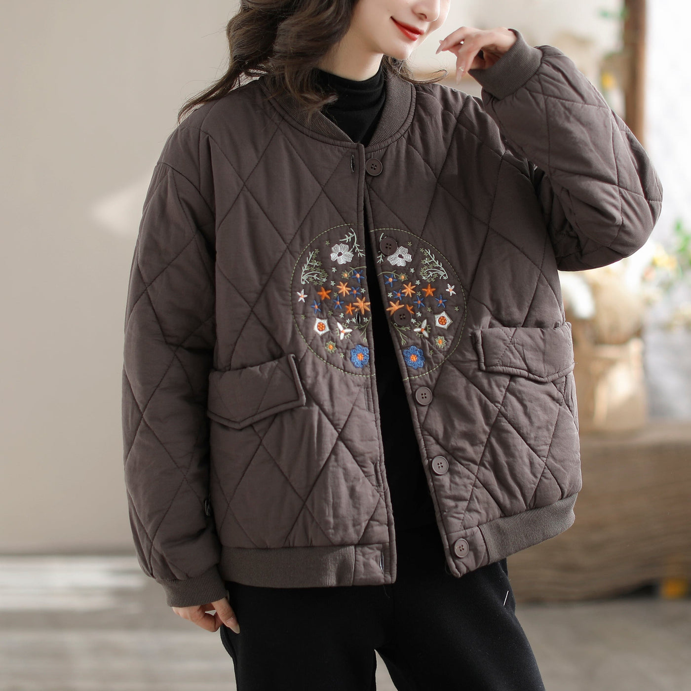 Women Retro Casual Loose Winter Quilted Coat Dec 2023 New Arrival One Size Coffee 
