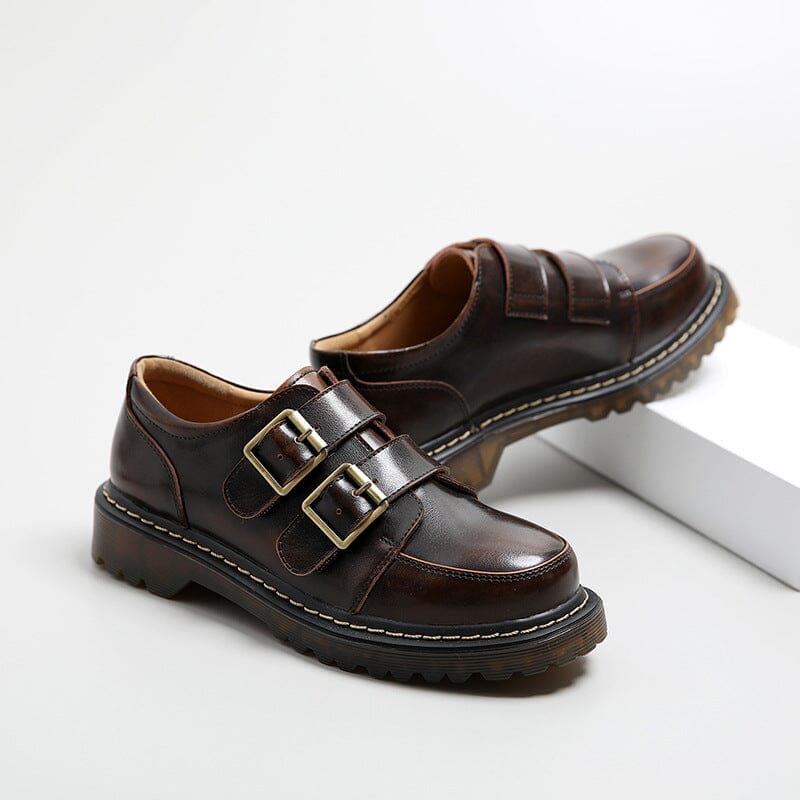 Women Retro Classic Leather Flat Casual Shoes Jan 2024 New Arrival Brown 34 