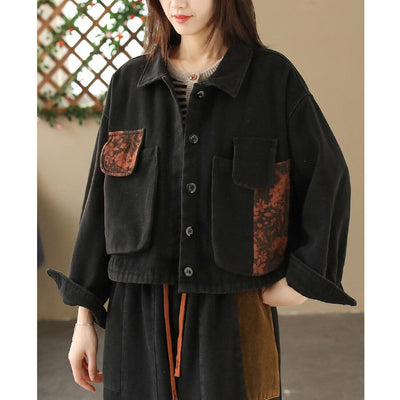 Women Retro Cotton Winter Furred Coat Dec 2023 New Arrival Black One Size 