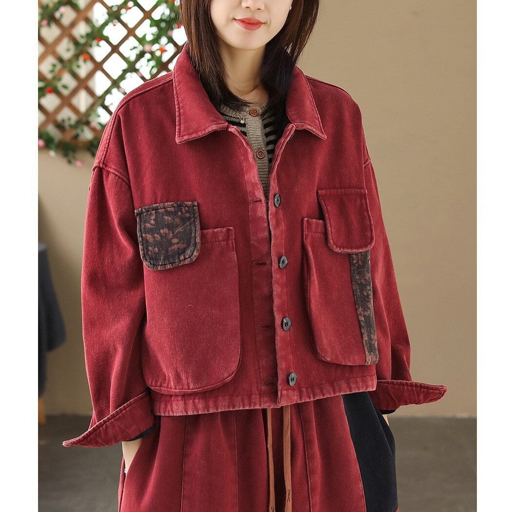 Women Retro Cotton Winter Furred Coat Dec 2023 New Arrival Red One Size 