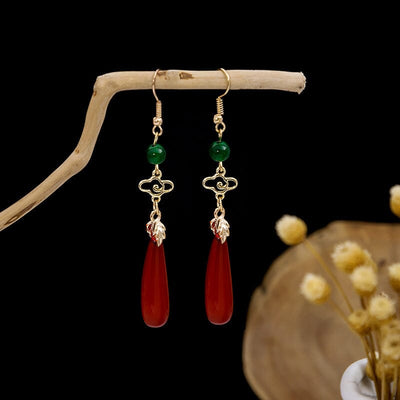 Women Retro Ethnic Jade Earrings Jan 2024 New Arrival Red 
