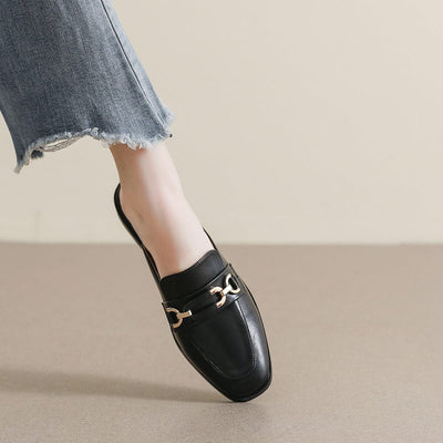 Women Retro Flat Low Heel Slippers Mules