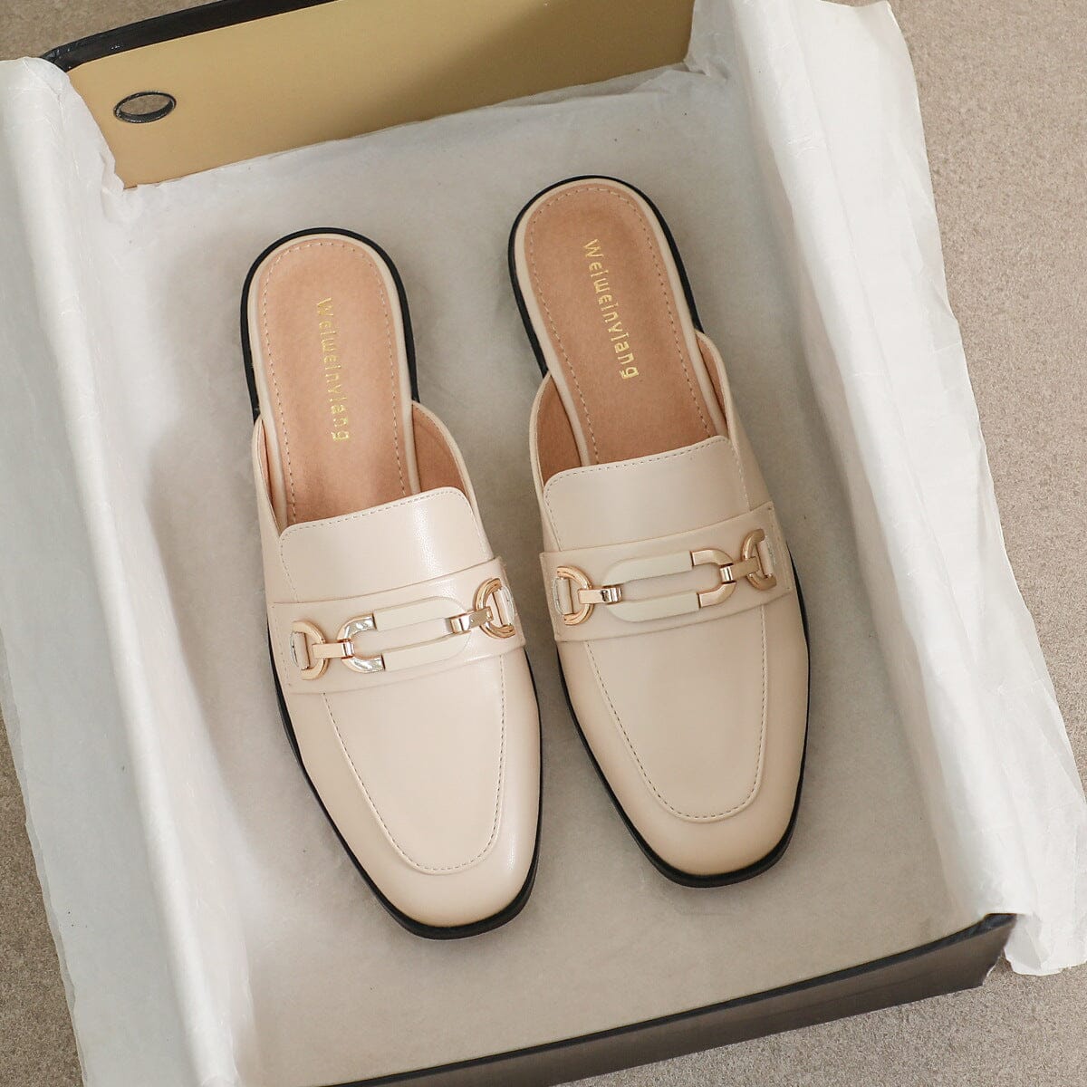 Women Retro Flat Low Heel Slippers Mules