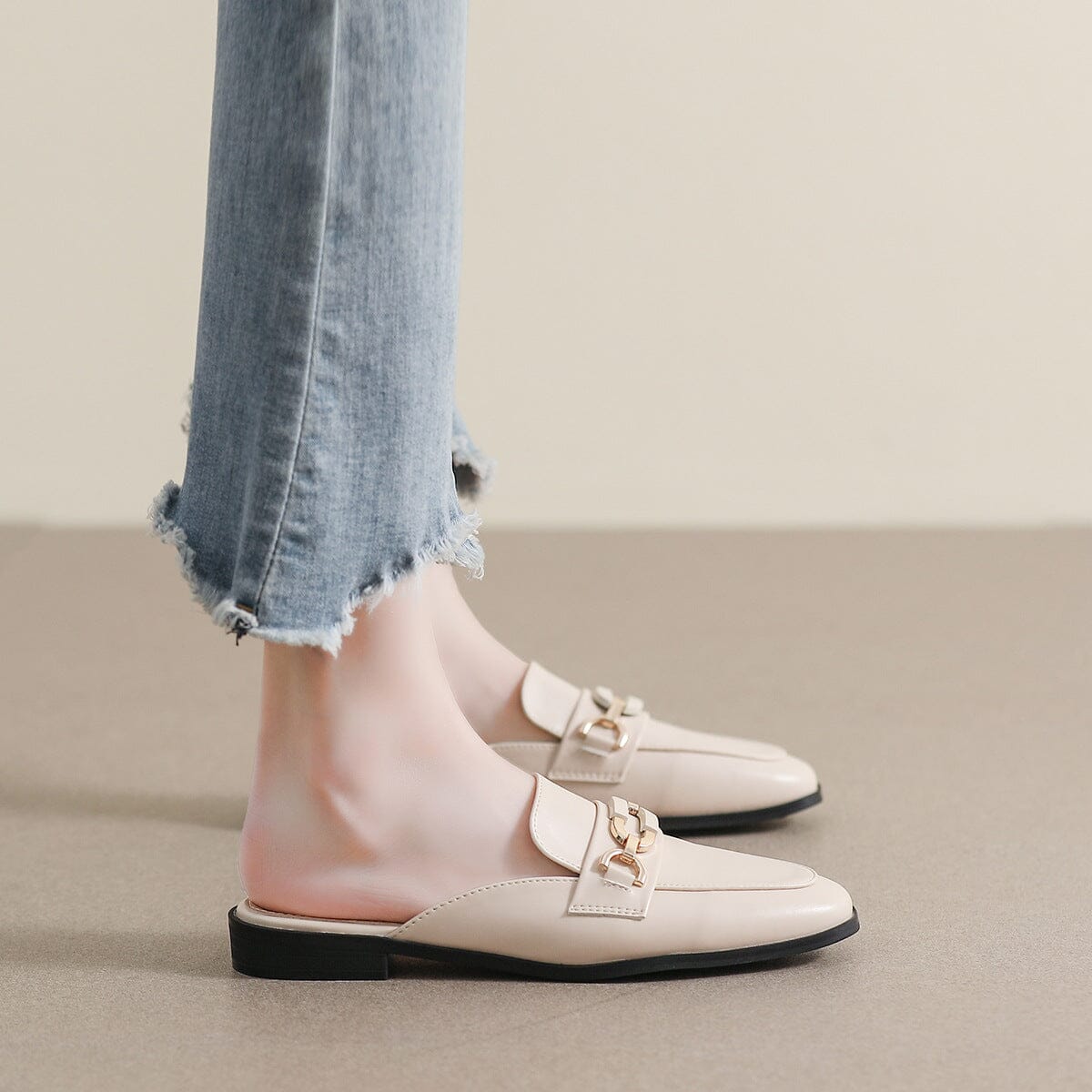 Women Retro Flat Low Heel Slippers Mules