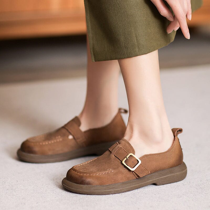 Women Retro Leather Flat Casual Shoes
