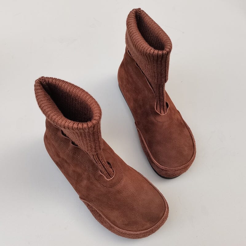 Women Retro Leather Flat Elastic Sock Boots Nov 2023 New Arrival 