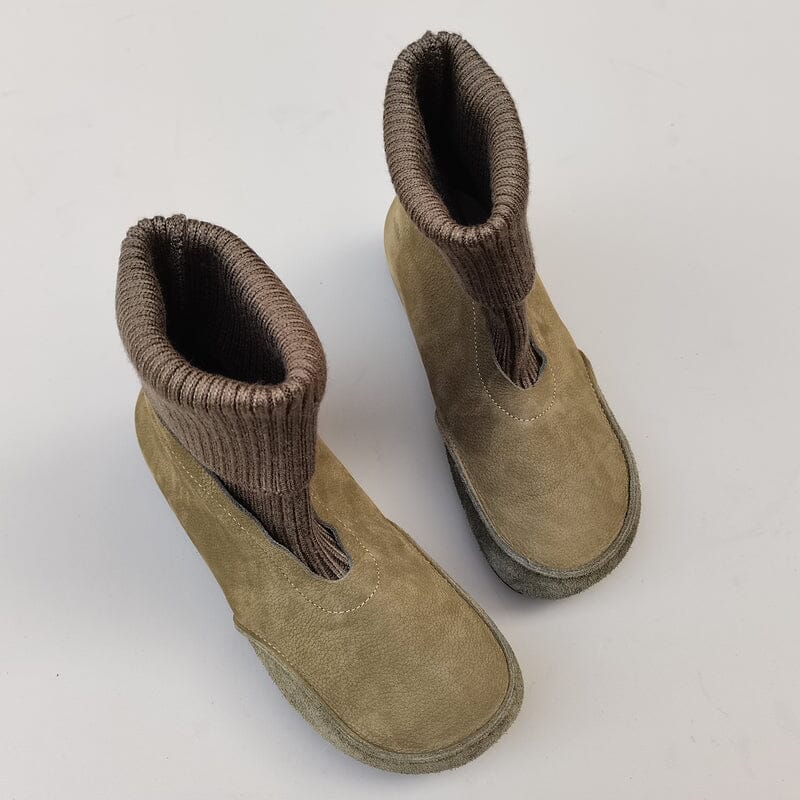 Women Retro Leather Flat Elastic Sock Boots