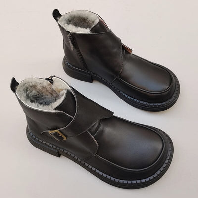 Women Retro Leather Winter Furred Work Boots