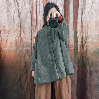 Women Retro Linen Quilted Handmade Coat