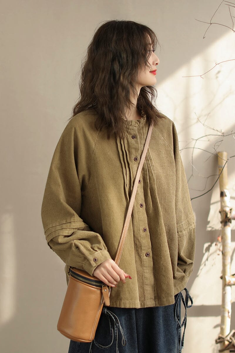 Women Retro Loose Solid Casual Corduroy Blouse Jan 2024 New Arrival 