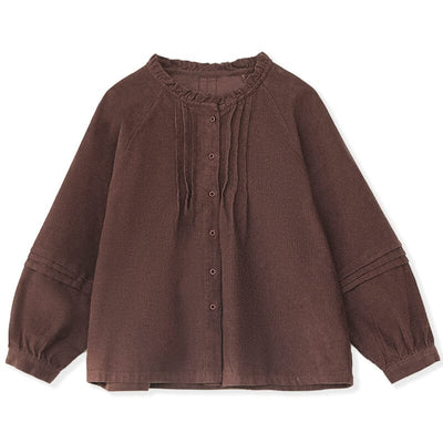 Women Retro Loose Solid Casual Corduroy Blouse Jan 2024 New Arrival 