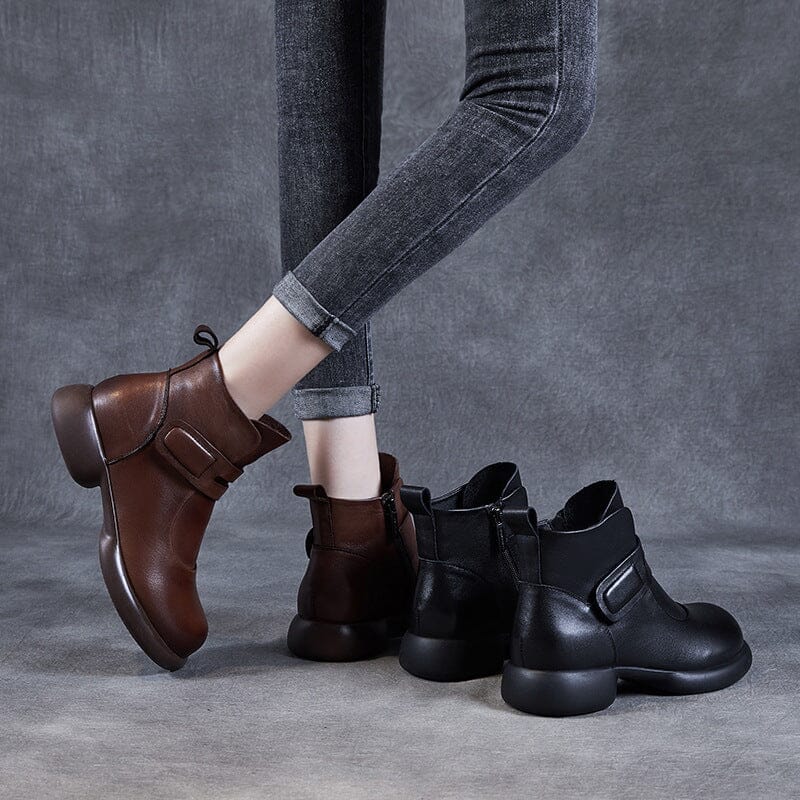 Women Retro Minimalist Leather Ankle Boots
