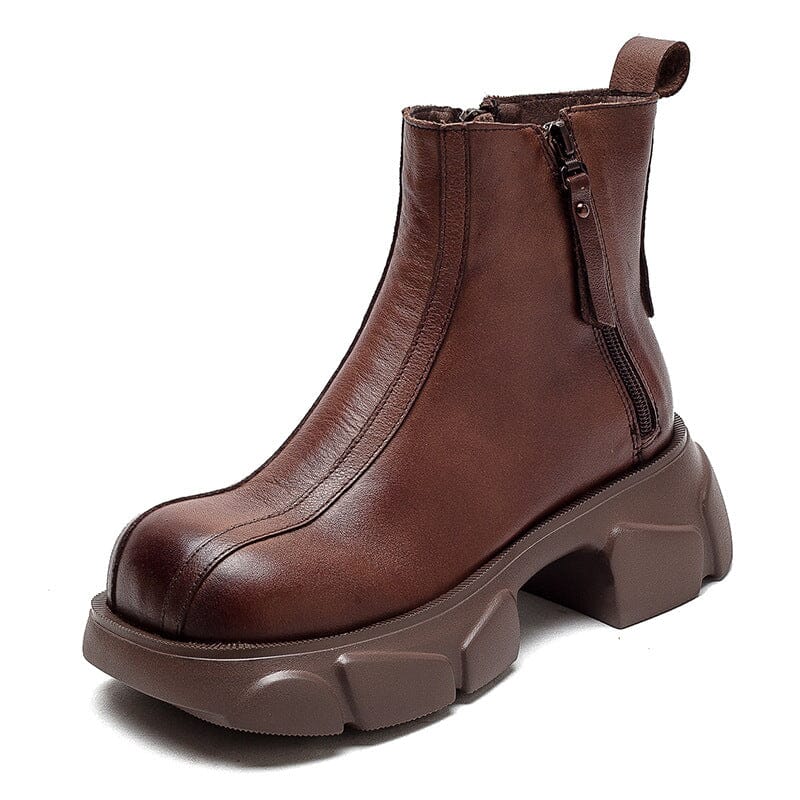 Women Retro Minimalist Leather Chunky Platform Boots Dec 2023 New Arrival 