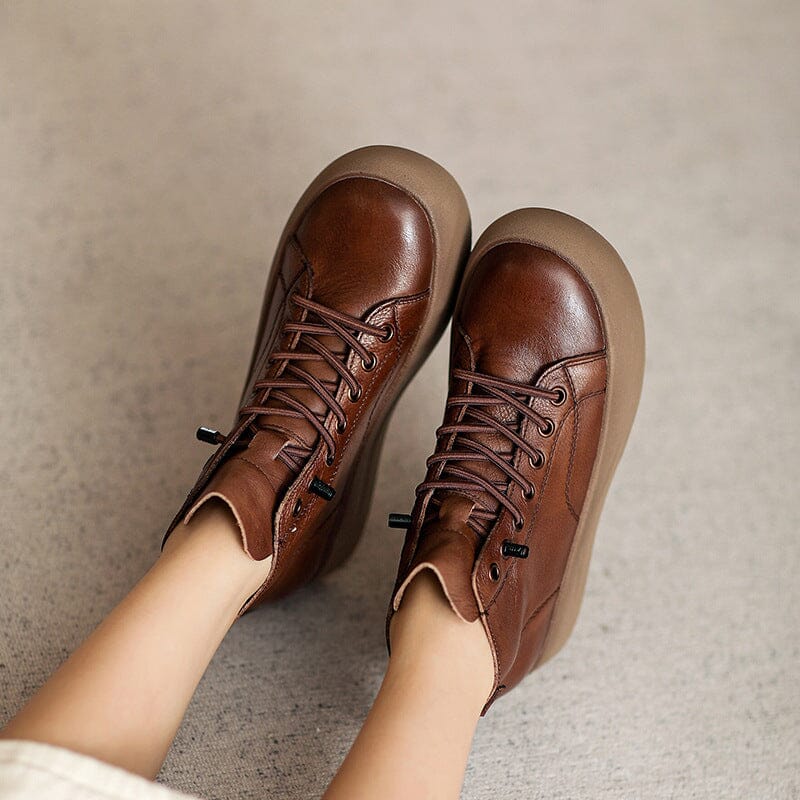 Women Retro Minimalist Leather Flat Ankle Boots