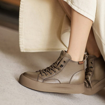 Women Retro Minimalist Leather Flat Ankle Boots