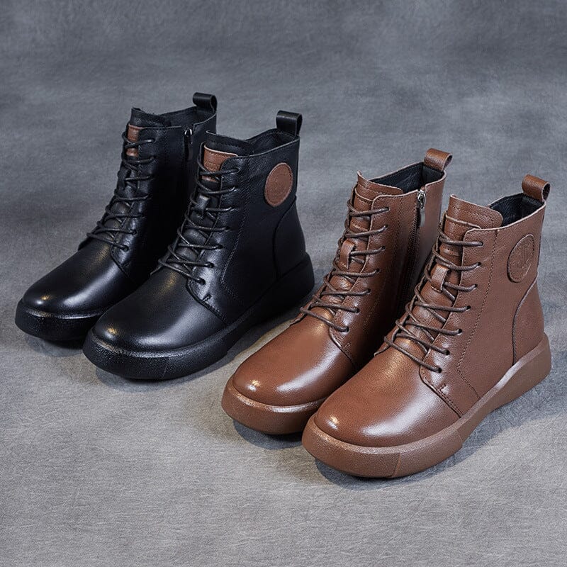 Women Retro Minimalist Leather Flat Ankle Boots Jan 2024 New Arrival 