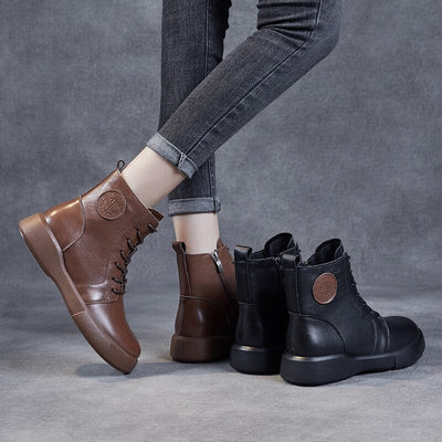Women Retro Minimalist Leather Flat Ankle Boots Jan 2024 New Arrival 