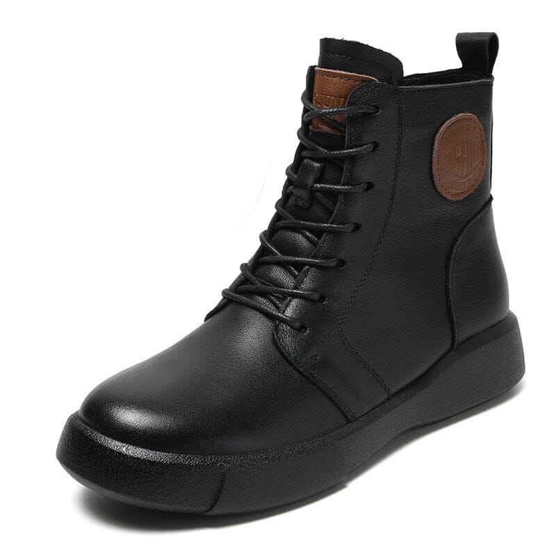 Women Retro Minimalist Leather Flat Ankle Boots Jan 2024 New Arrival Black 35 