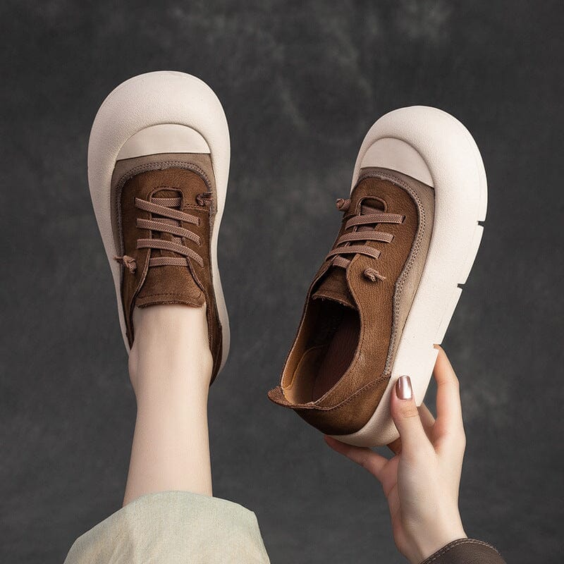 Women Retro Minimalist Leather Flat Casual Shoes Jan 2024 New Arrival 