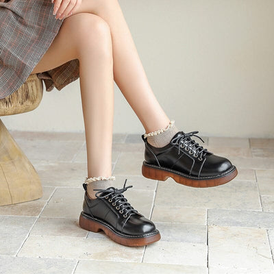 Women Retro Minimalist Leather Flat Casual Shoes