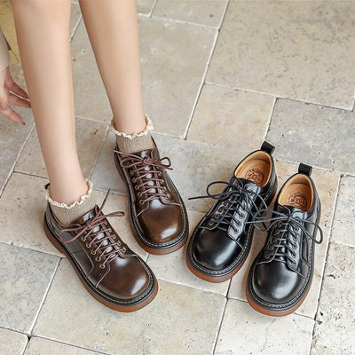 Women Retro Minimalist Leather Flat Casual Shoes