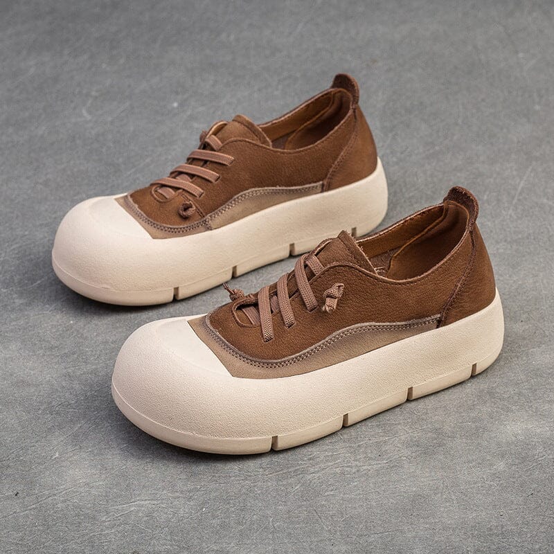 Women Retro Minimalist Leather Flat Casual Shoes Jan 2024 New Arrival Brown 35 