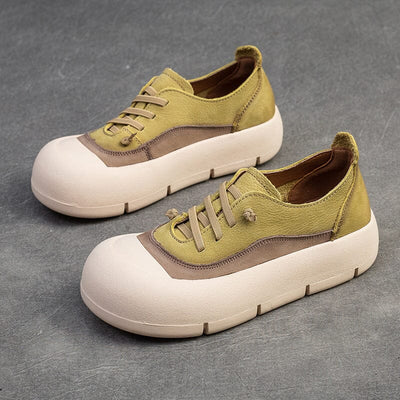 Women Retro Minimalist Leather Flat Casual Shoes Jan 2024 New Arrival Green 35 