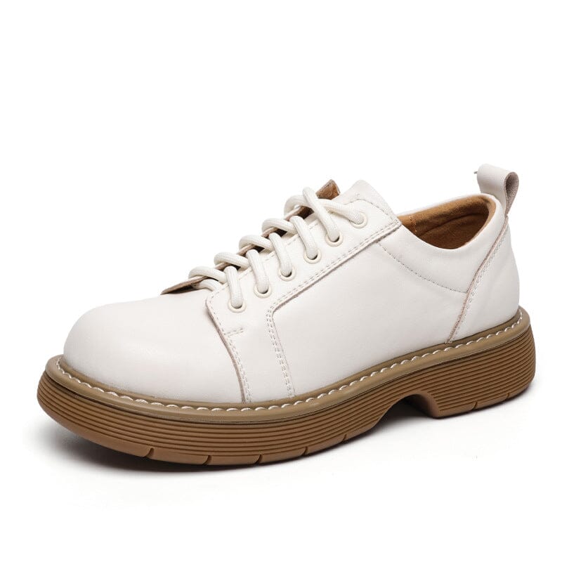 Women Retro Minimalist Leather Flat Casual Shoes Jan 2024 New Arrival White 34 